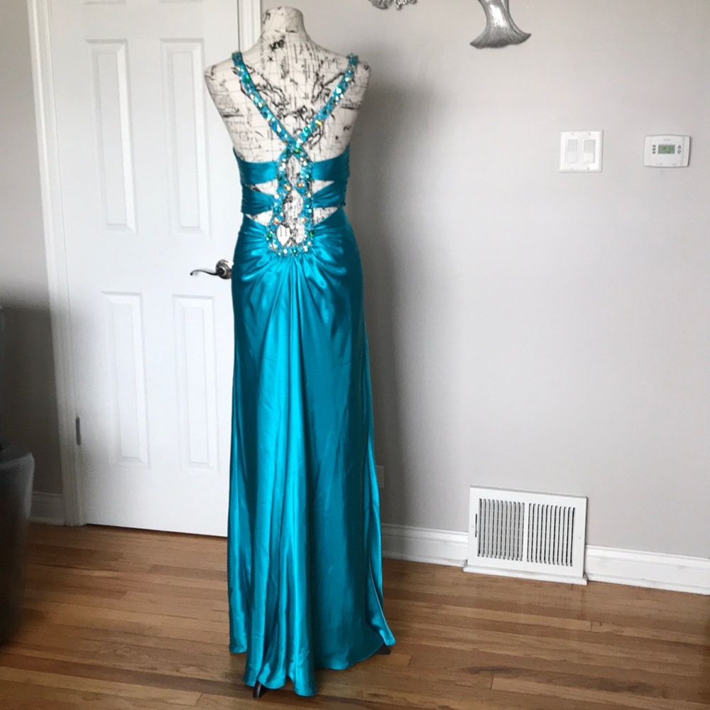 👹Coastal Coquette Colorful Vibrant Draped Satin Bead Formal Prom Evening gown XL - Picture 5 of 8